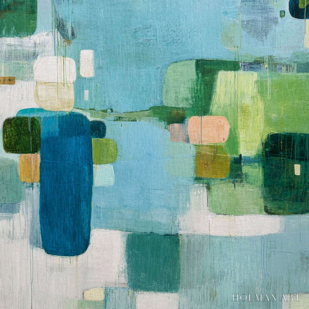 HOLMAN ART Verdant Mosaic – Vertical Modern Blue and Green Abstract Painting - image 3