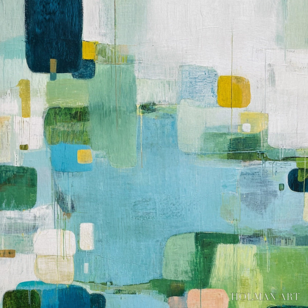 HOLMAN ART Verdant Mosaic – Vertical Modern Blue and Green Abstract Painting - image 5