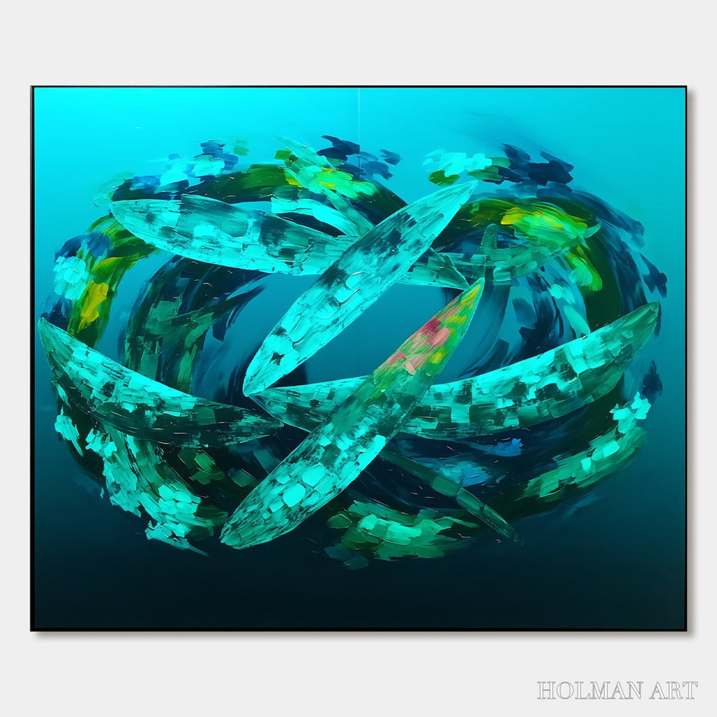 HOLMAN ART Aquamarine Dream – Textured Abstract Oil Painting in Blues & Greens - image 1
