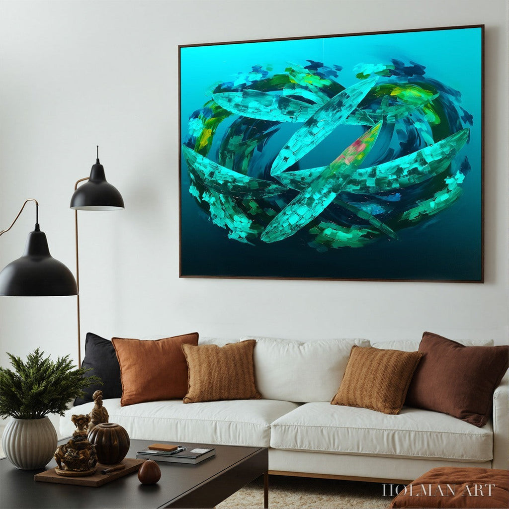 HOLMAN ART Aquamarine Dream – Textured Abstract Oil Painting in Blues & Greens - image 3