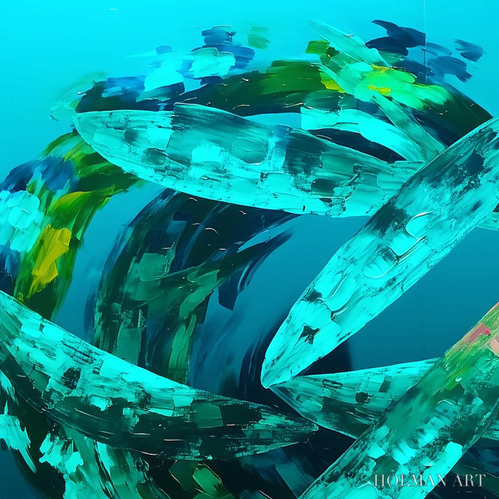 HOLMAN ART Aquamarine Dream – Textured Abstract Oil Painting in Blues & Greens - image 4