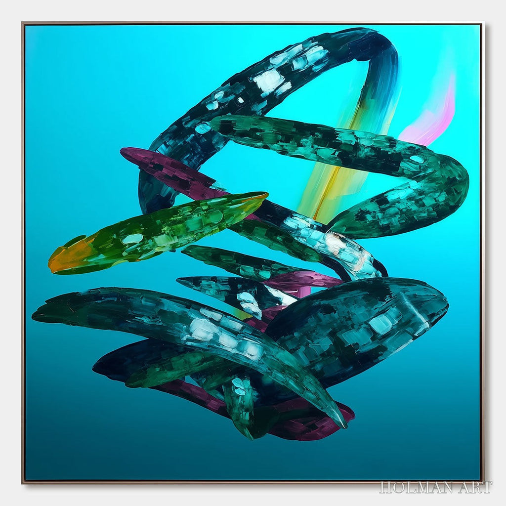 HOLMAN ART Aquamarine Whirl – Textured Abstract Oil Painting in Turquoise - image 1