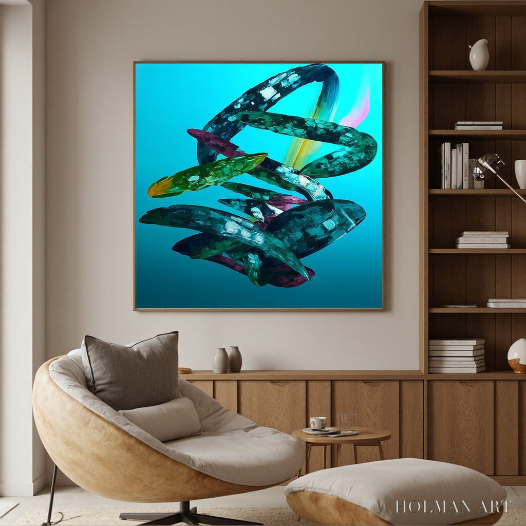 HOLMAN ART Aquamarine Whirl – Textured Abstract Oil Painting in Turquoise - image 3