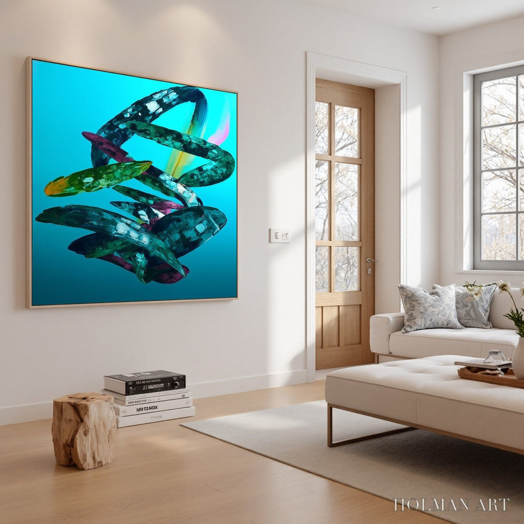 HOLMAN ART Aquamarine Whirl – Textured Abstract Oil Painting in Turquoise - image 5
