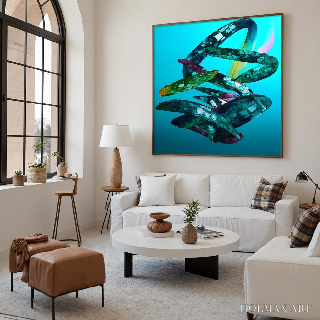 HOLMAN ART Aquamarine Whirl – Textured Abstract Oil Painting in Turquoise - image 6