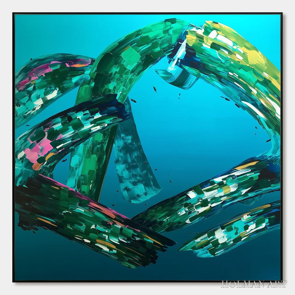 HOLMAN ART Aquamarine Whirl – Textured Abstract Turquoise Oil Painting - image 1