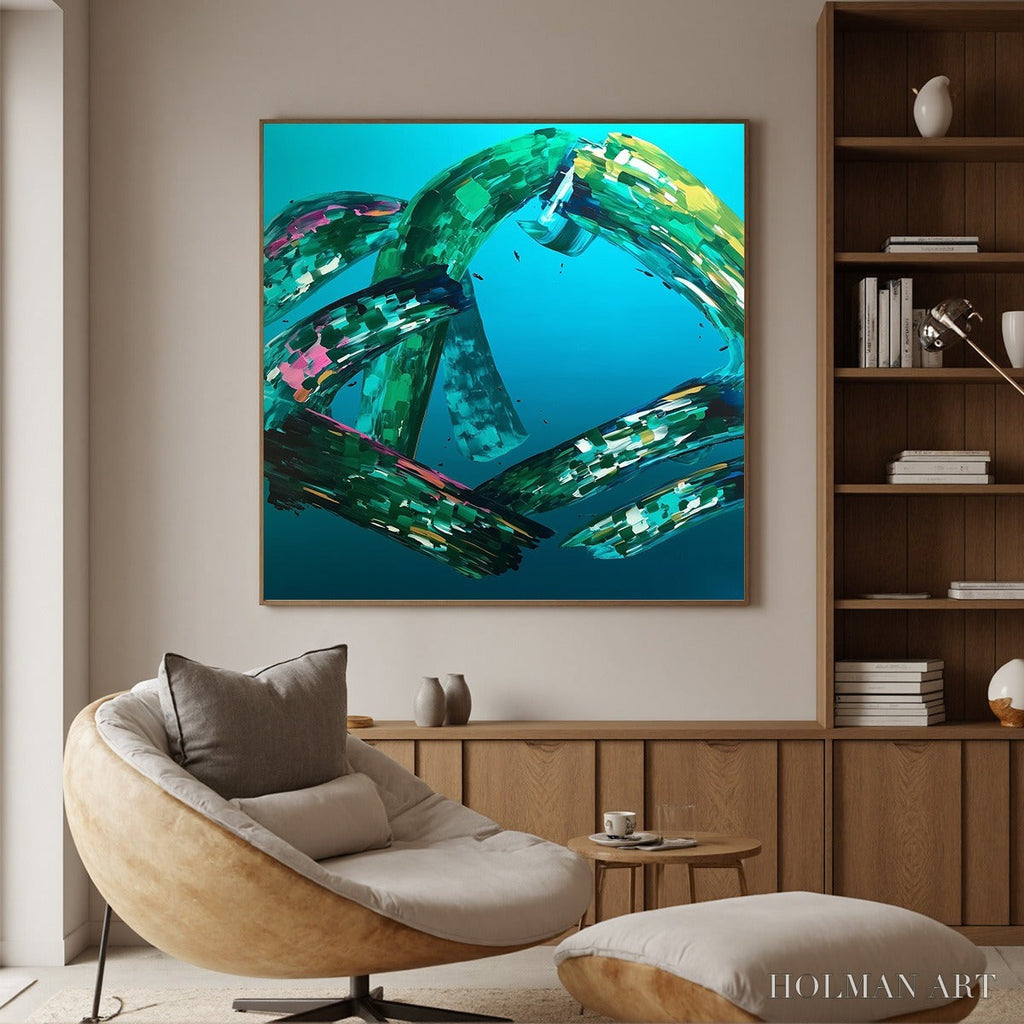 HOLMAN ART Aquamarine Whirl – Textured Abstract Turquoise Oil Painting - image 2