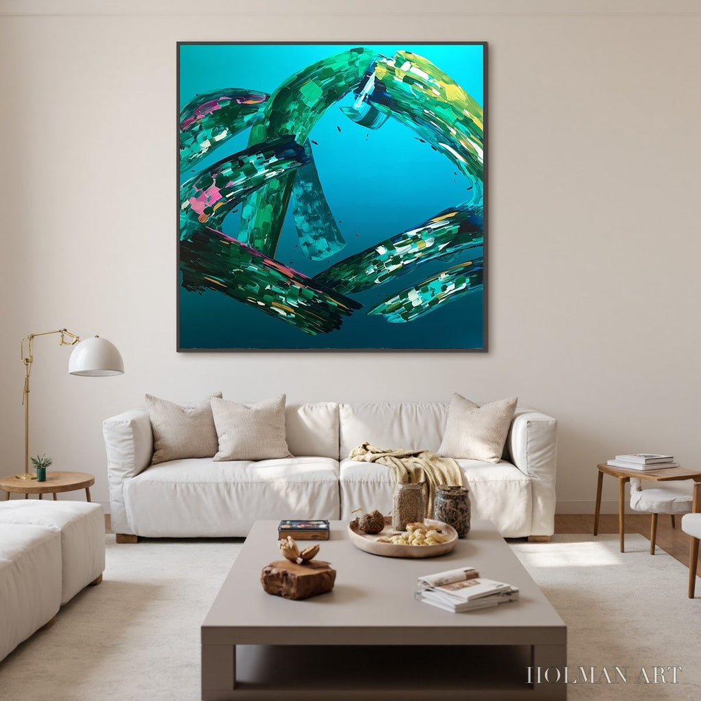 HOLMAN ART Aquamarine Whirl – Textured Abstract Turquoise Oil Painting - image 3