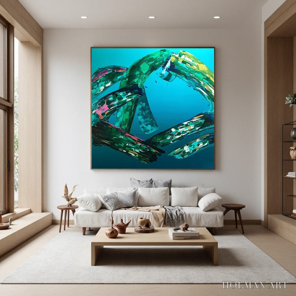 HOLMAN ART Aquamarine Whirl – Textured Abstract Turquoise Oil Painting - image 5
