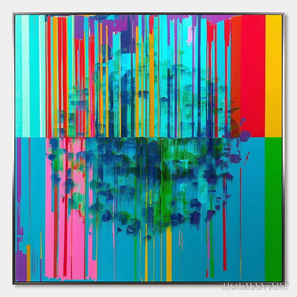 HOLMAN ART Reflected Glitch – Vibrant Abstract Glitch Art Oil Painting - image 1
