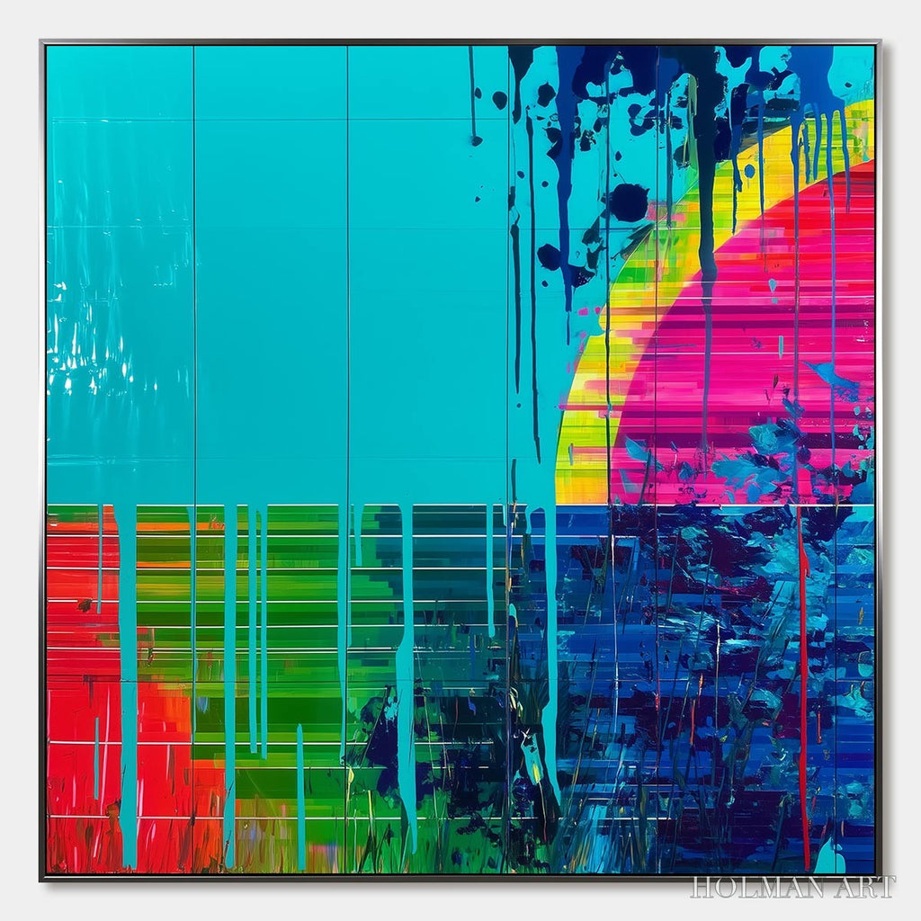 HOLMAN ART Melting Horizon – Vibrant Abstract Glitch Art Oil Painting - image 1