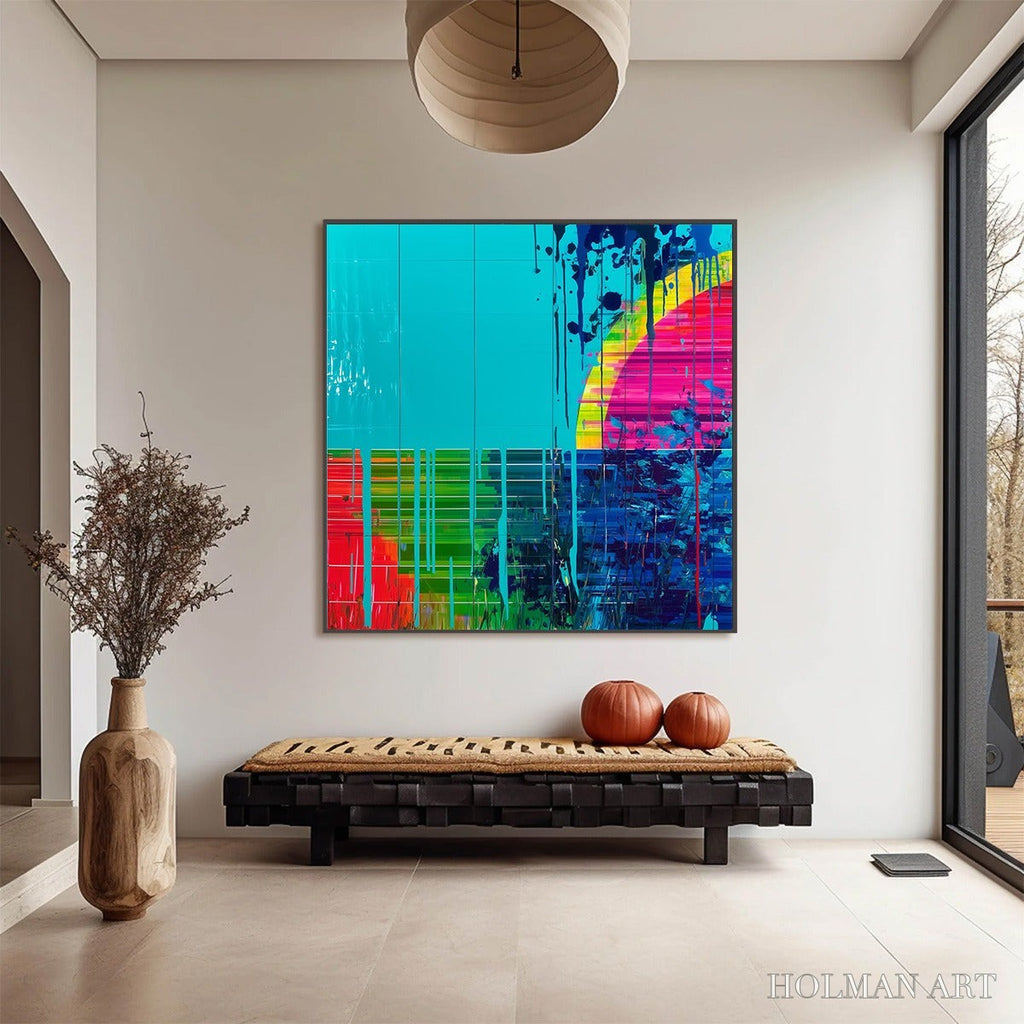 HOLMAN ART Melting Horizon – Vibrant Abstract Glitch Art Oil Painting - image 4