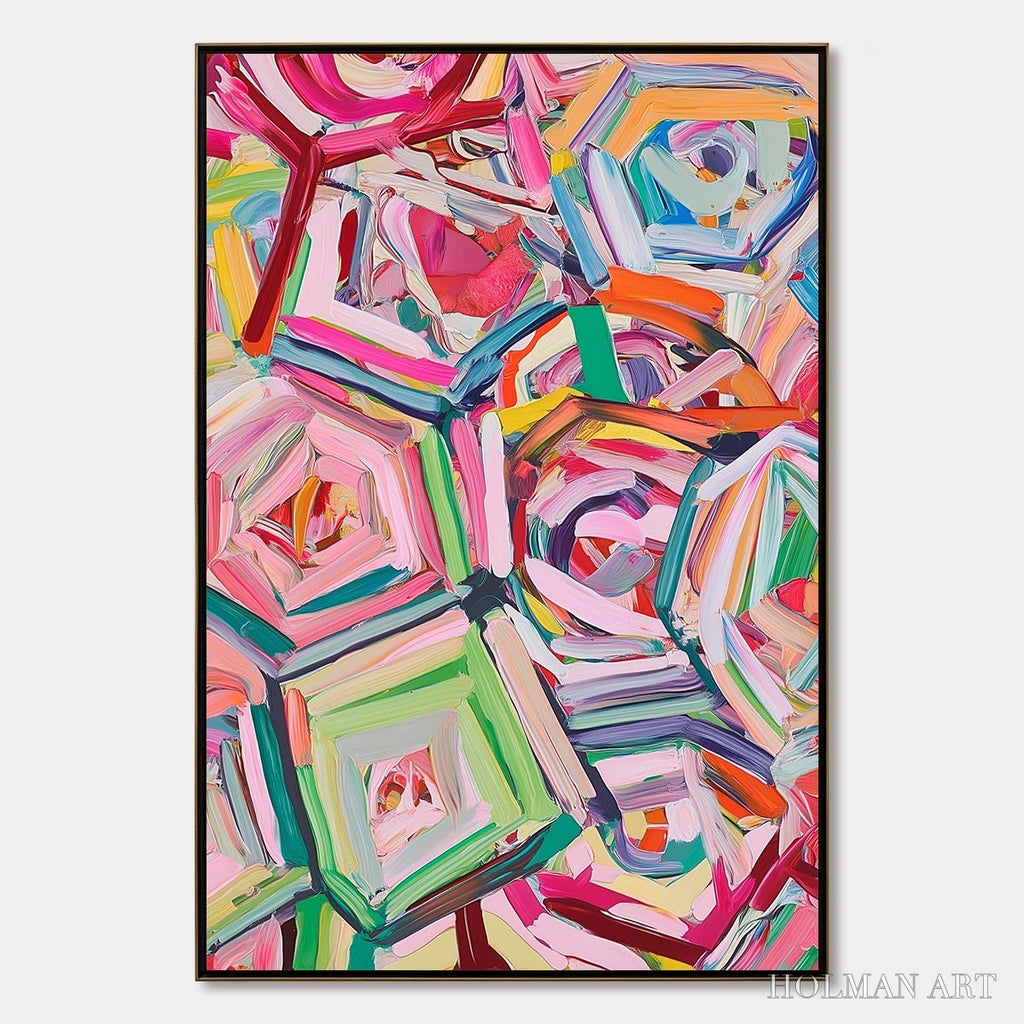 HOLMAN ART Hexagonal Harmony Textured Abstract Impasto Oil Painting - image 1