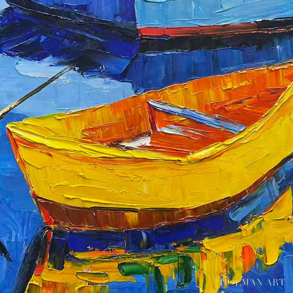 HOLMAN ART Rainbow Harbor – Vibrant Impasto Boatscape Oil Painting - image 3