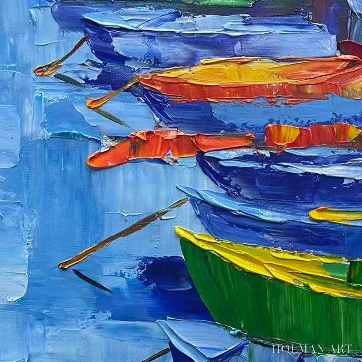HOLMAN ART Rainbow Harbor – Vibrant Impasto Boatscape Oil Painting - image 6