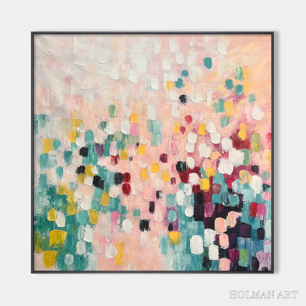HOLMAN ART Confetti Dream – Abstract Colorful Oil Painting in Pink, Teal, and Gold - image 1