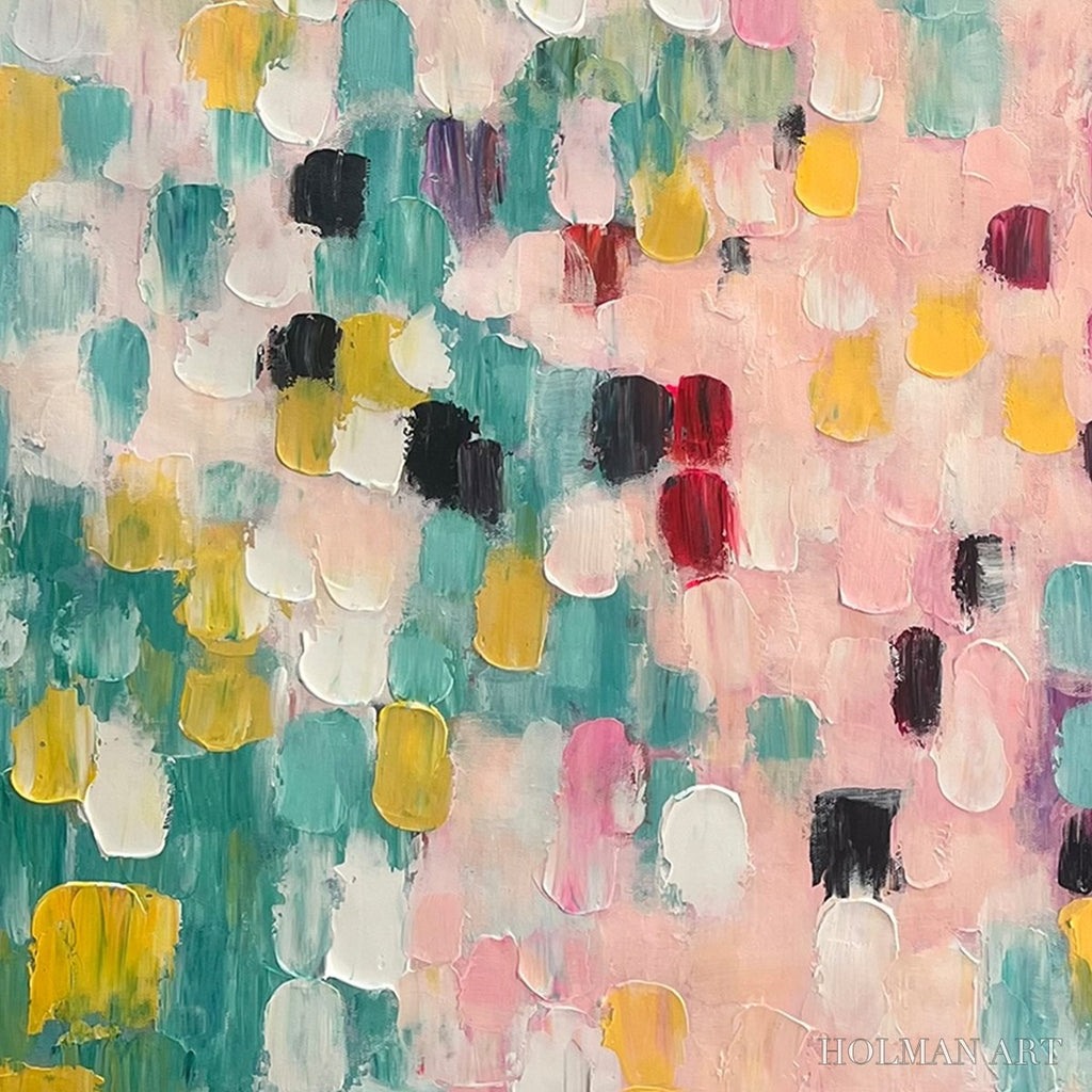 HOLMAN ART Confetti Dream – Abstract Colorful Oil Painting in Pink, Teal, and Gold - image 3