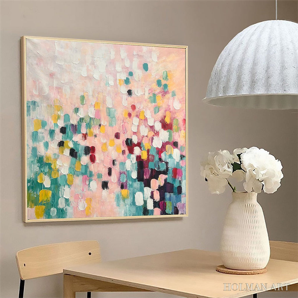 HOLMAN ART Confetti Dream – Abstract Colorful Oil Painting in Pink, Teal, and Gold - image 4