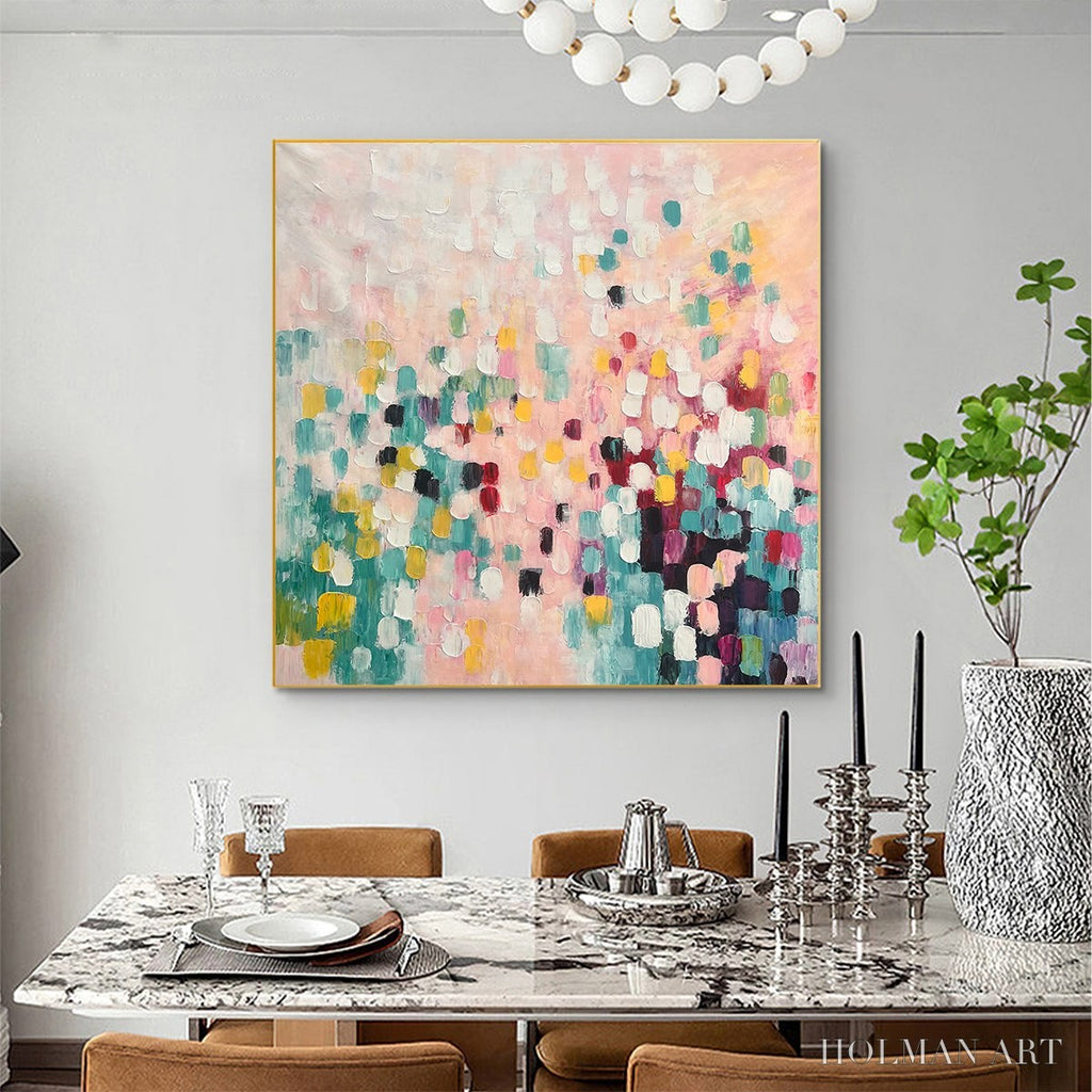 HOLMAN ART Confetti Dream – Abstract Colorful Oil Painting in Pink, Teal, and Gold - image 6