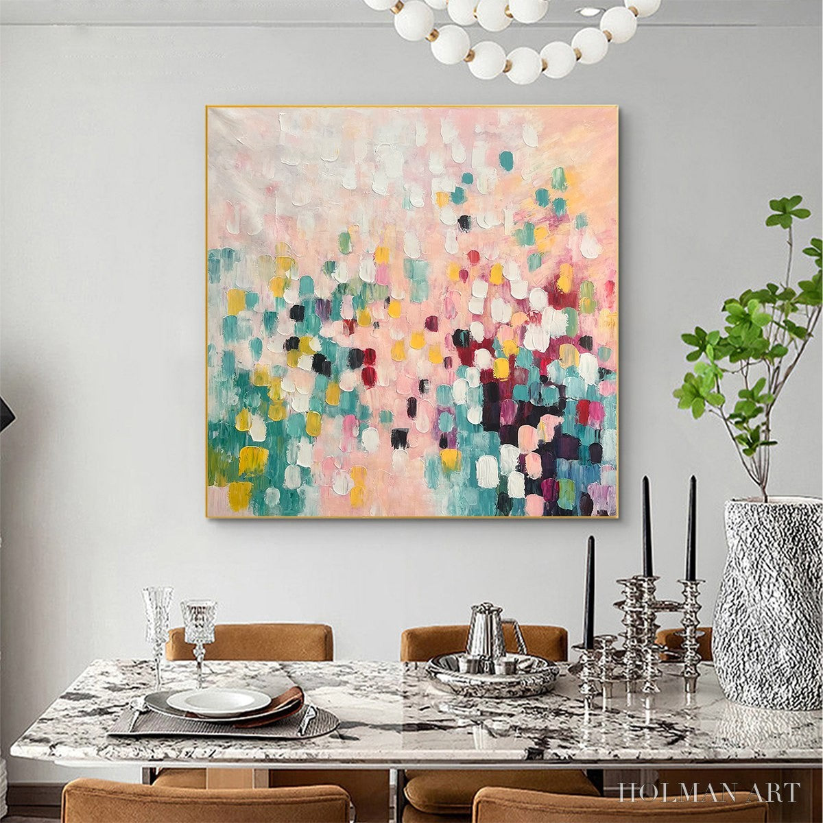 HOLMAN ART Confetti Dream – Abstract Colorful Oil Painting in Pink, Teal, and Gold - image 6