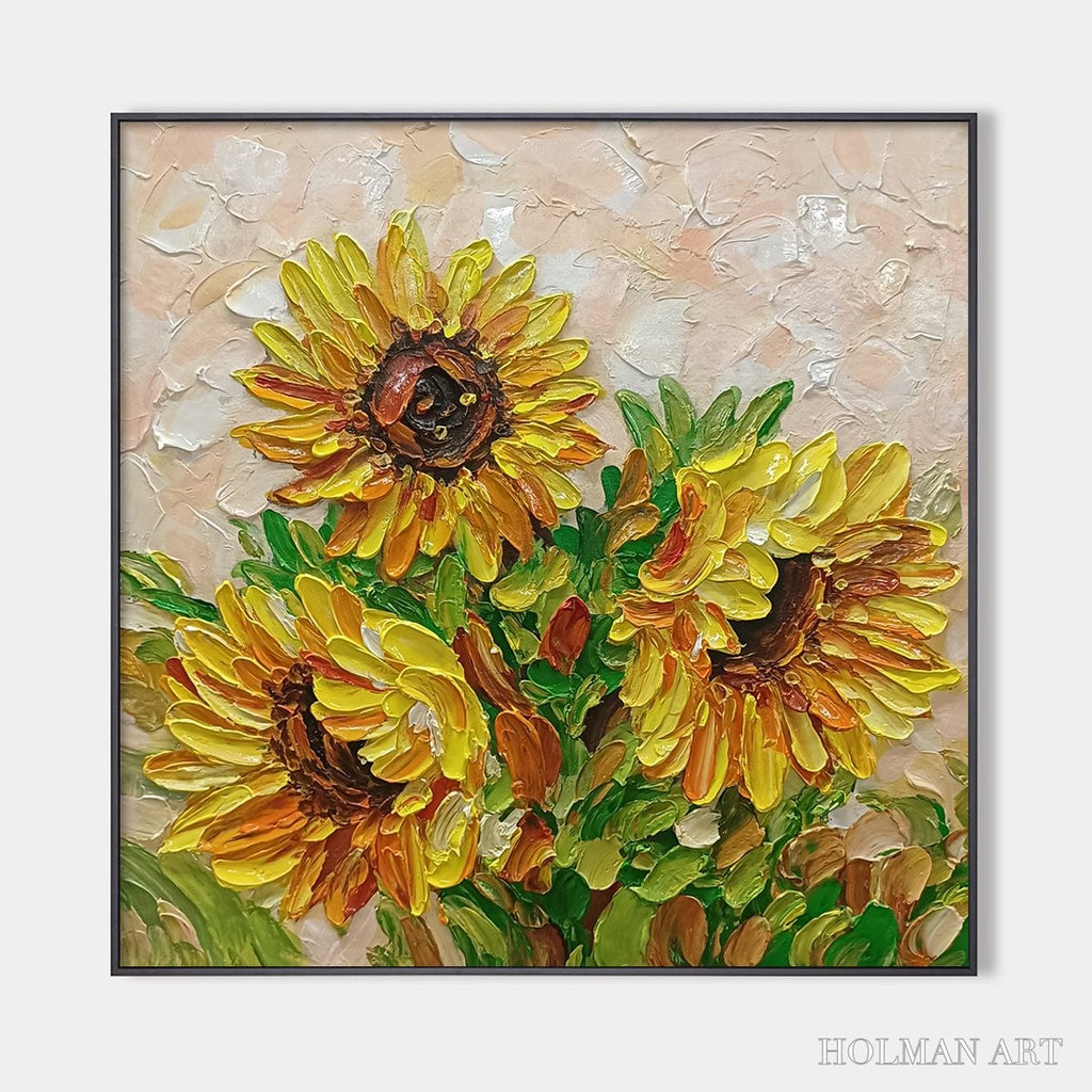 HOLMAN ART Golden Trio – Impasto Sunflower Oil Painting in Vibrant Yellows - image 1