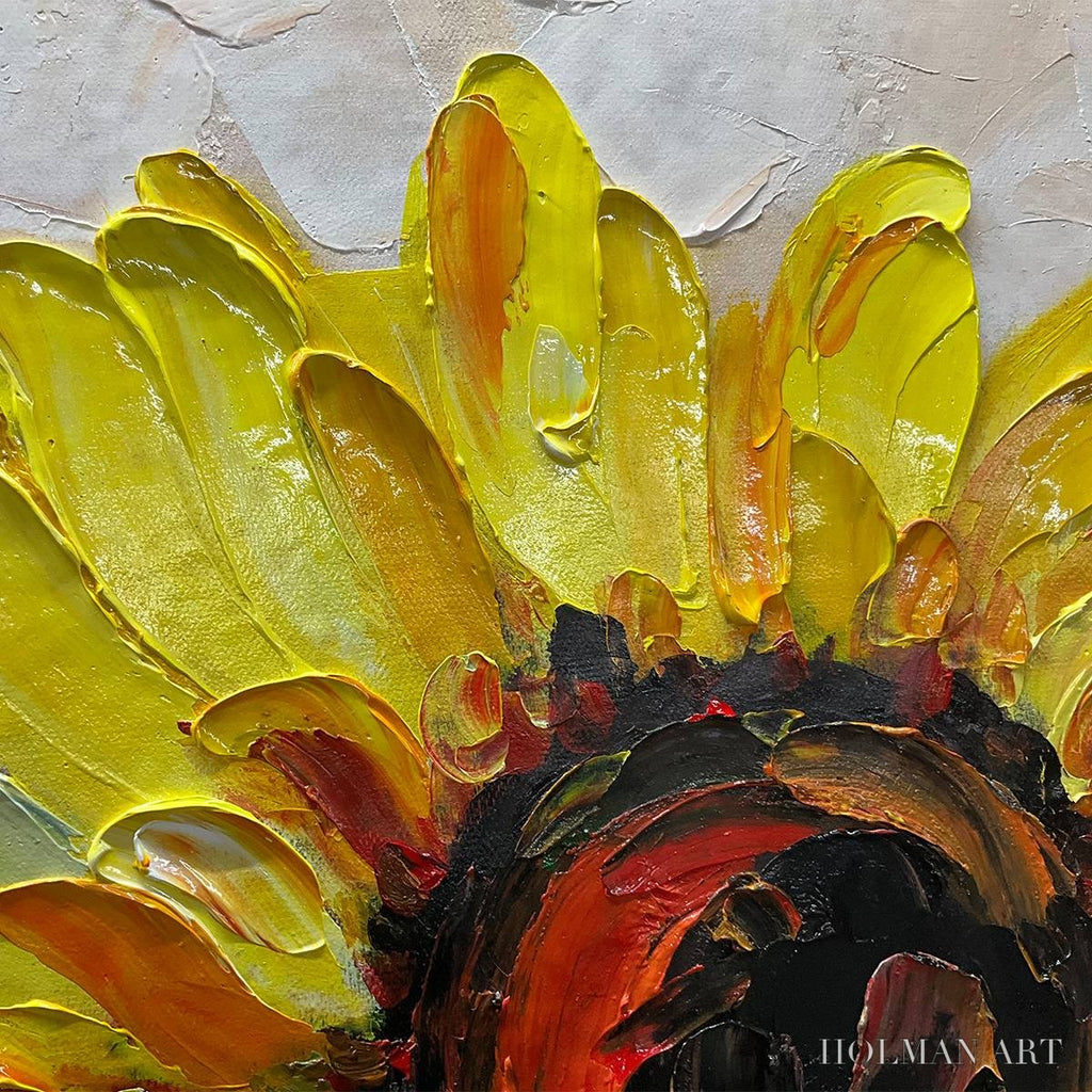 HOLMAN ART Golden Trio – Impasto Sunflower Oil Painting in Vibrant Yellows - image 3