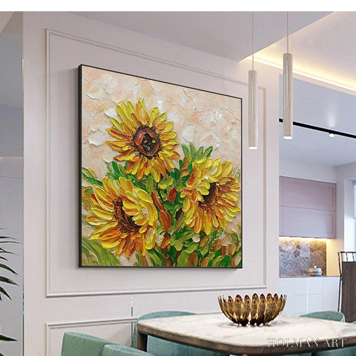 HOLMAN ART Golden Trio – Impasto Sunflower Oil Painting in Vibrant Yellows - image 4