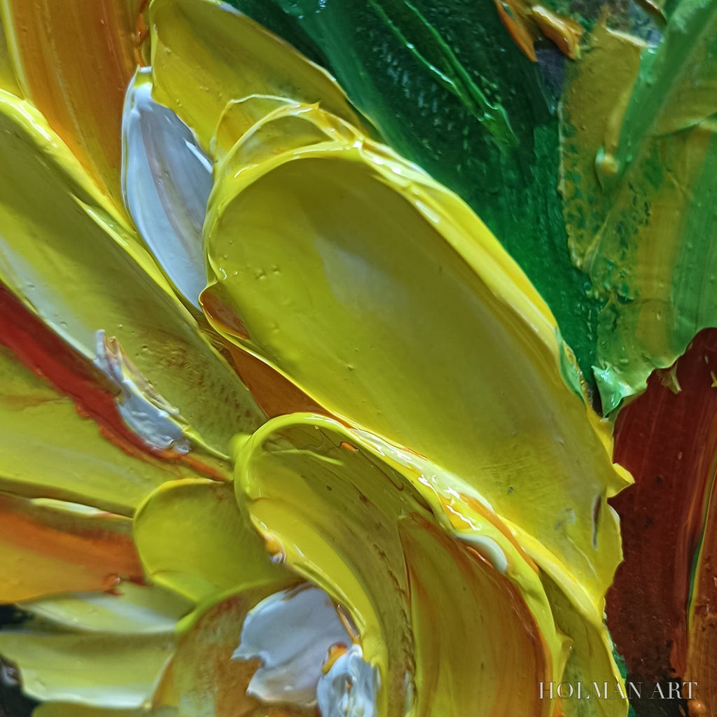 HOLMAN ART Golden Trio – Impasto Sunflower Oil Painting in Vibrant Yellows - image 5