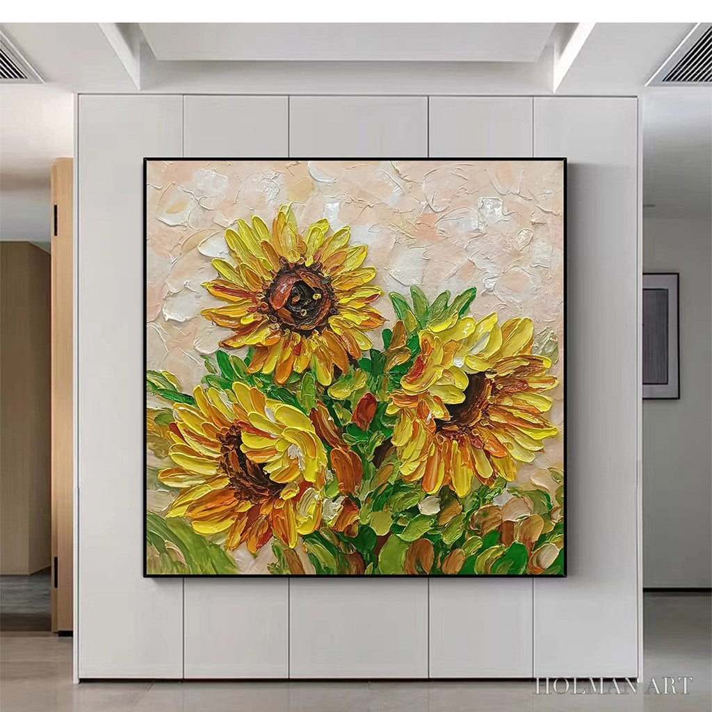 HOLMAN ART Golden Trio – Impasto Sunflower Oil Painting in Vibrant Yellows - image 6