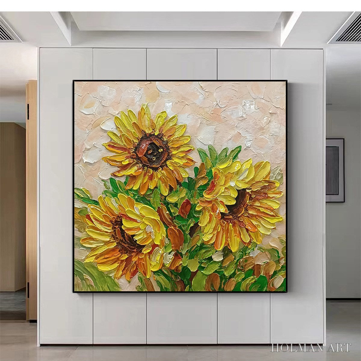 HOLMAN ART Golden Trio – Impasto Sunflower Oil Painting in Vibrant Yellows - image 6