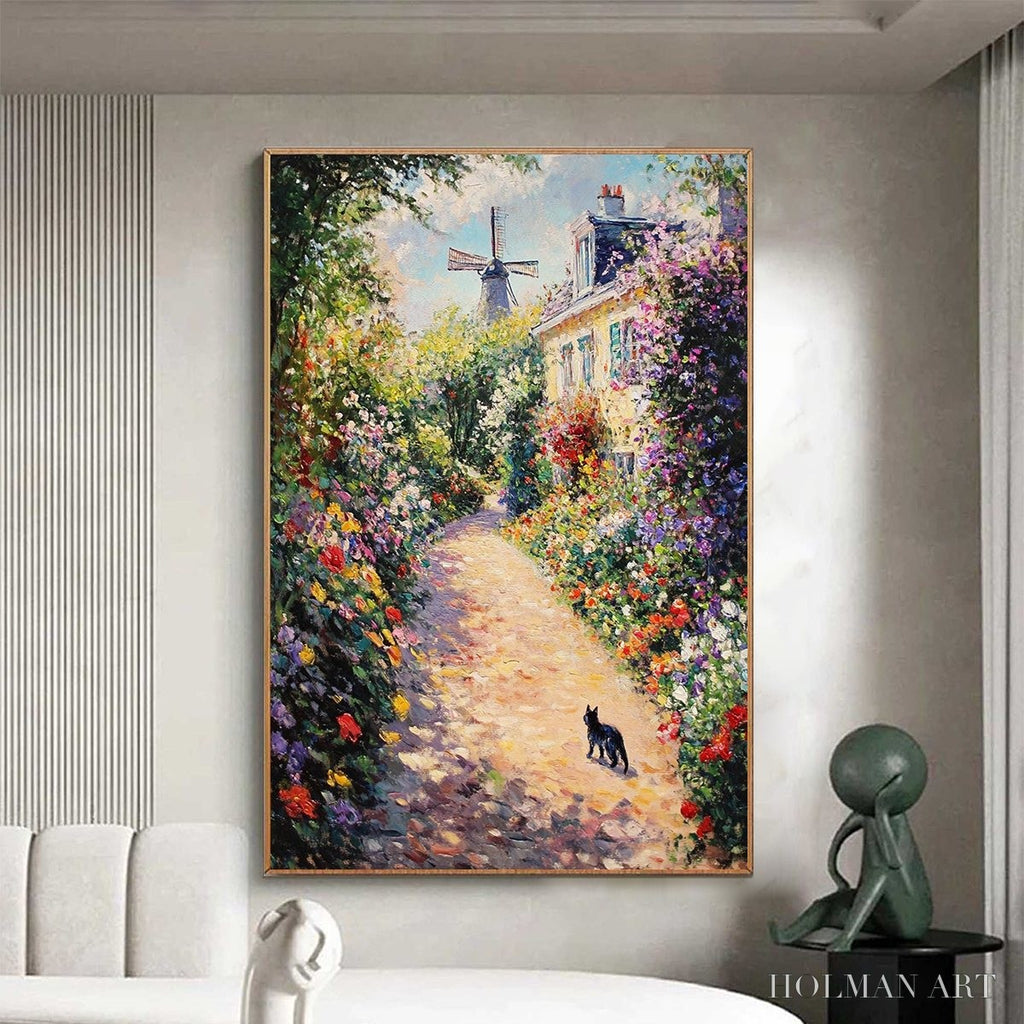 HOLMAN ART Windmill Way – Charming Village Garden Path Oil Painting - image 2