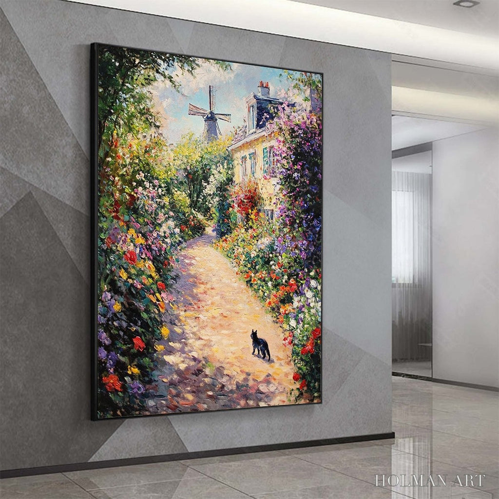 HOLMAN ART Windmill Way – Charming Village Garden Path Oil Painting - image 4