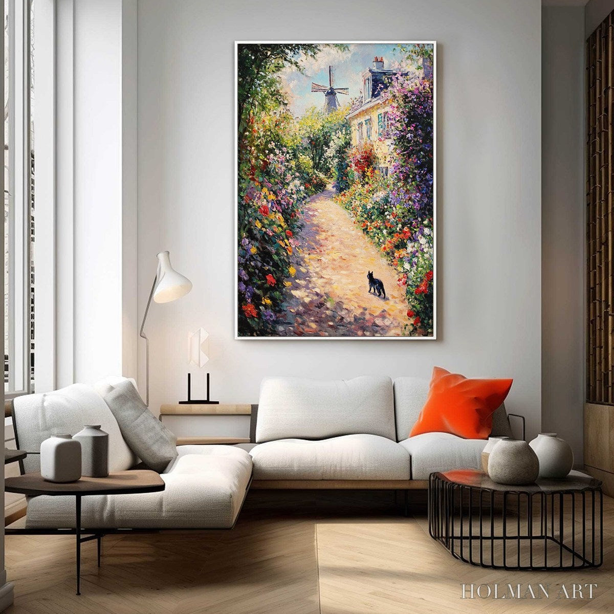 HOLMAN ART Windmill Way – Charming Village Garden Path Oil Painting - image 6