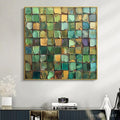 HOLMAN ART Emerald Mosaic – Textured Abstract Green and Gold Oil Painting - image 2