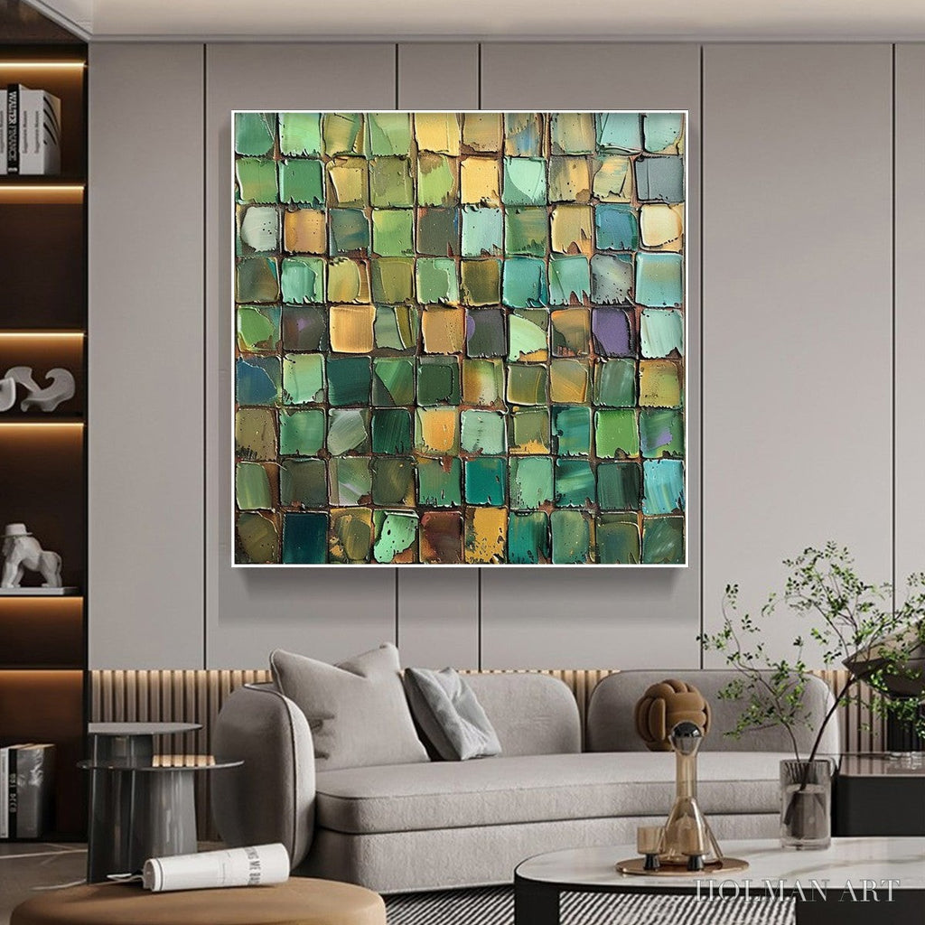 HOLMAN ART Emerald Mosaic – Textured Abstract Green and Gold Oil Painting - image 5