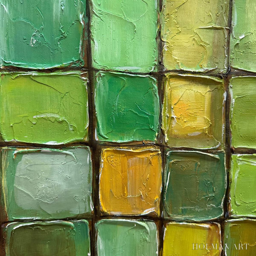 HOLMAN ART Emerald Mosaic – Textured Abstract Green and Gold Oil Painting - image 6