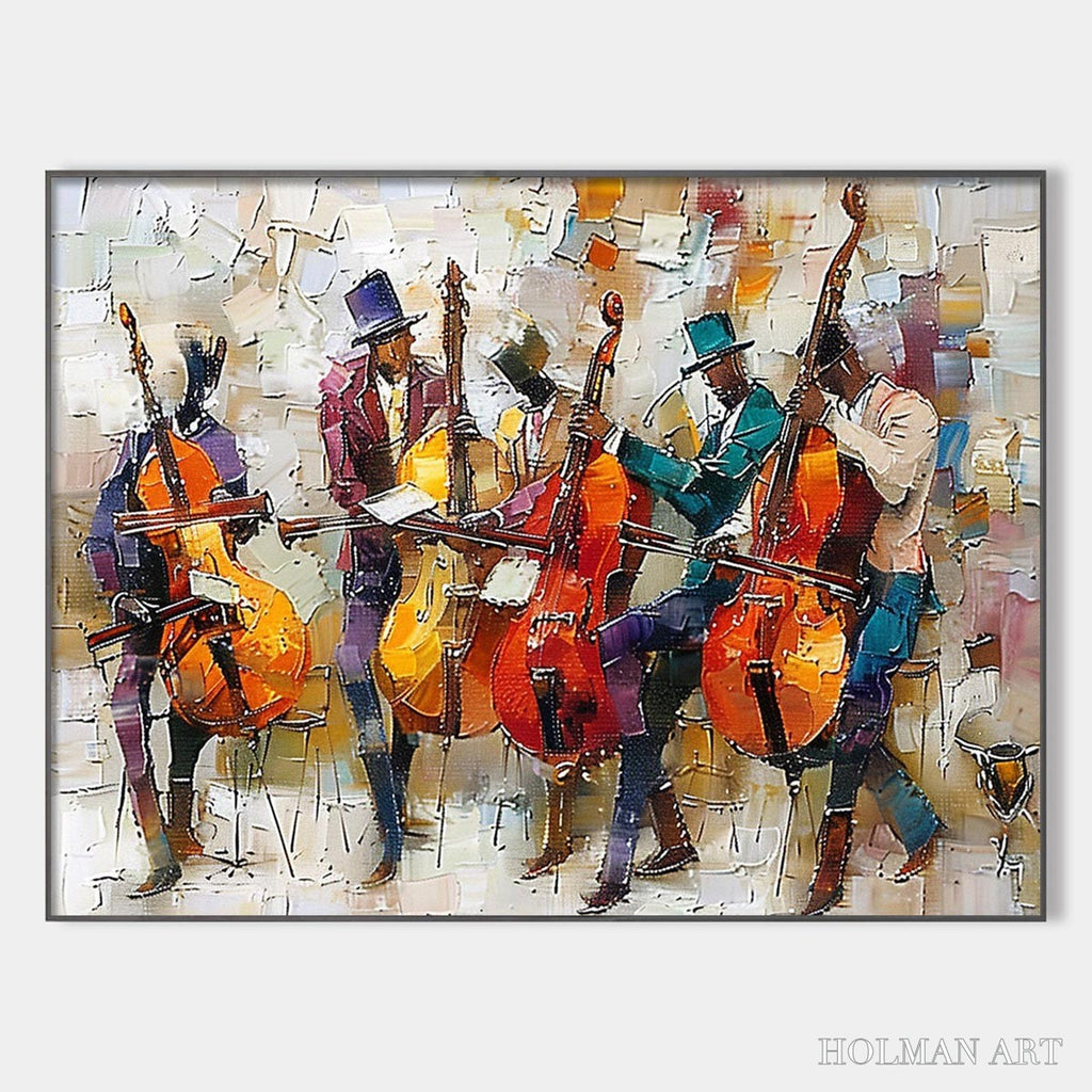 HOLMAN ART Cellos in Harmony – Textured Musicians Oil Painting - image 1