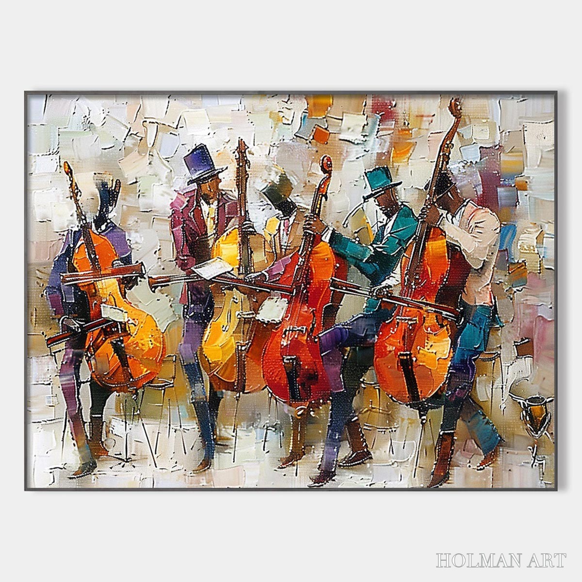 HOLMAN ART Cellos in Harmony – Textured Musicians Oil Painting - image 1