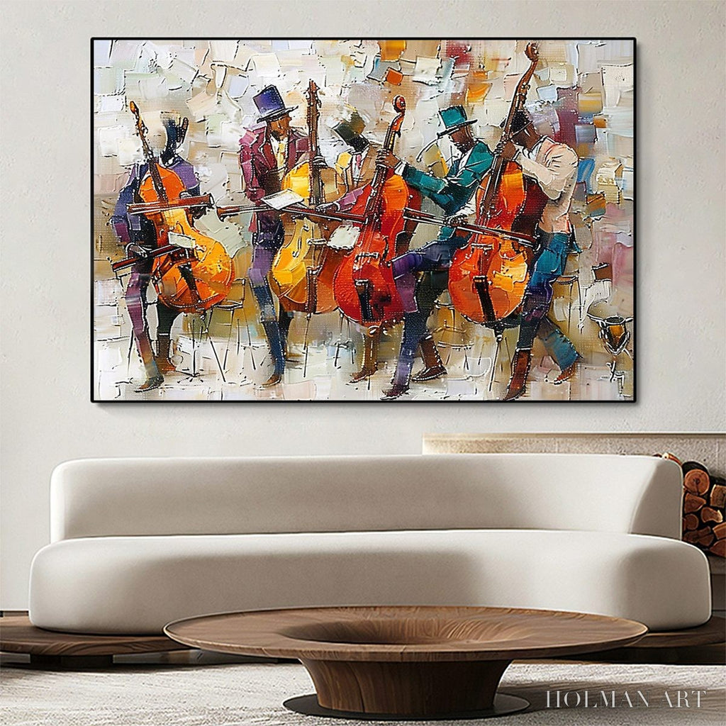 HOLMAN ART Cellos in Harmony – Textured Musicians Oil Painting - image 2