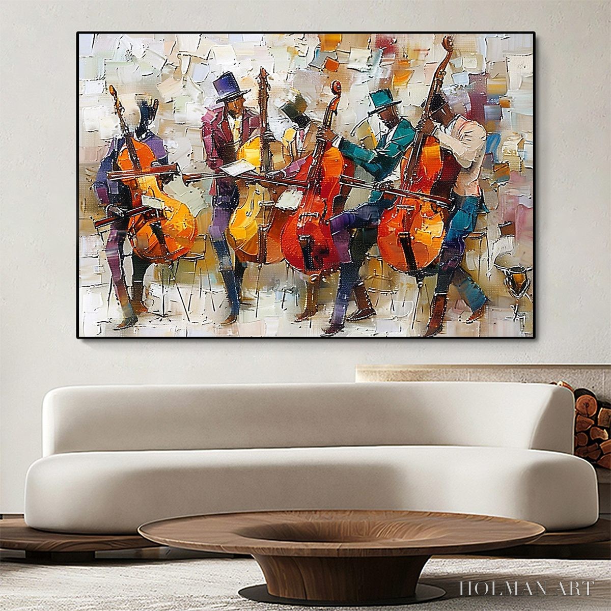 HOLMAN ART Cellos in Harmony – Textured Musicians Oil Painting - image 2