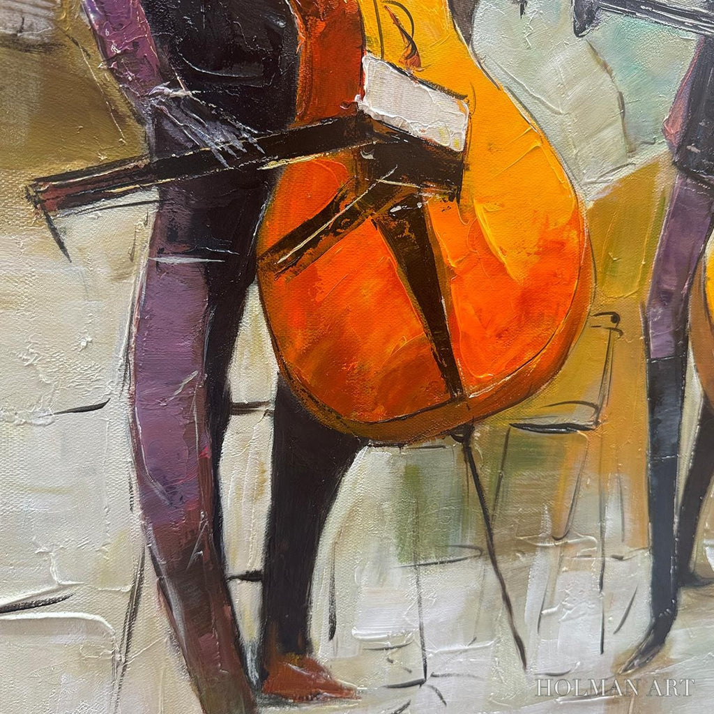 HOLMAN ART Cellos in Harmony – Textured Musicians Oil Painting - image 3