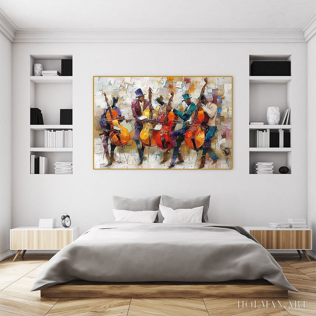 HOLMAN ART Cellos in Harmony – Textured Musicians Oil Painting - image 5