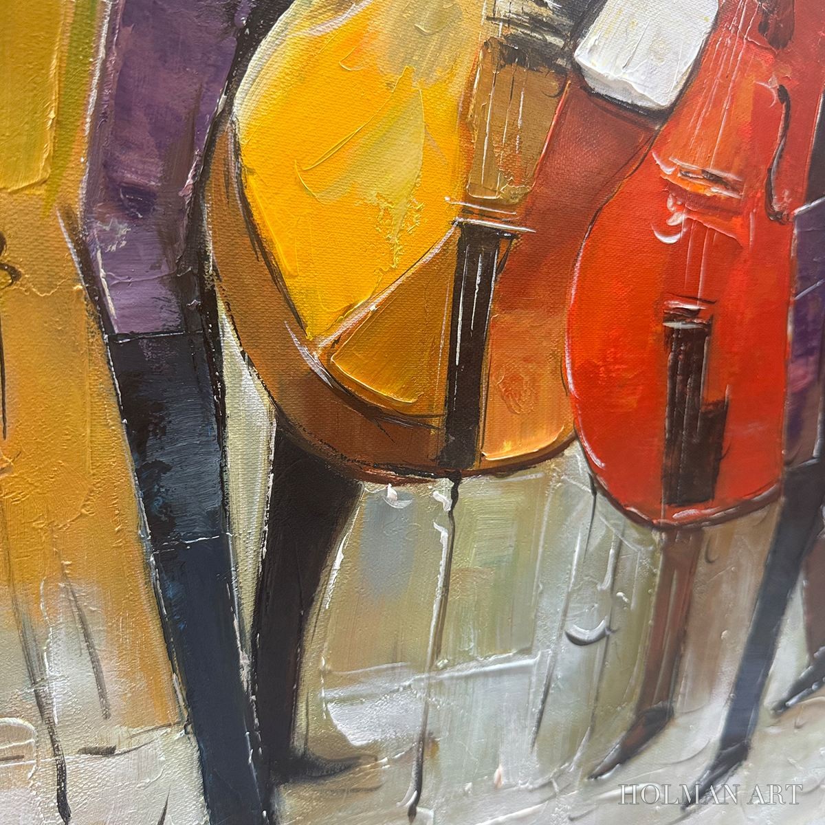 HOLMAN ART Cellos in Harmony – Textured Musicians Oil Painting - image 6