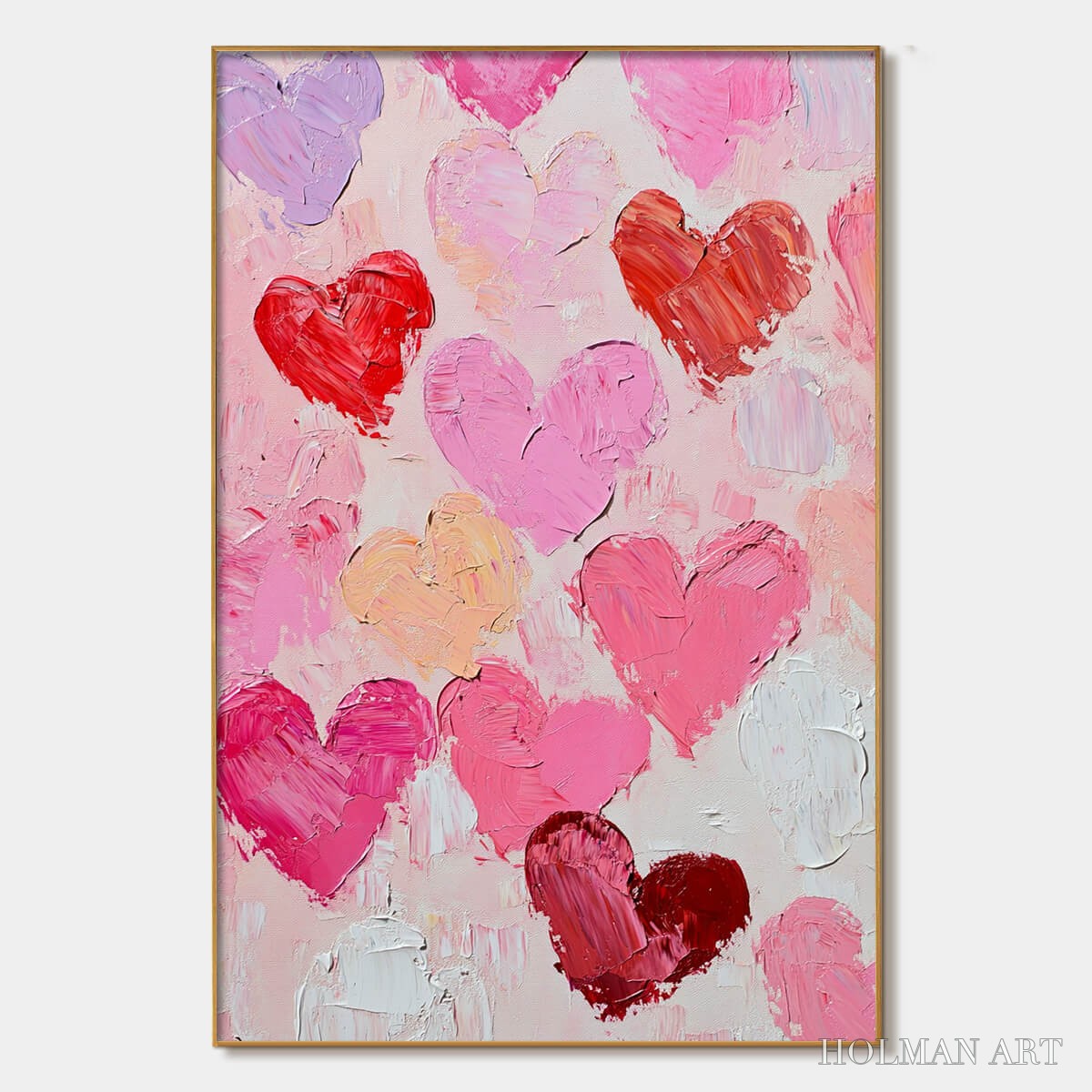 HOLMAN ART Fluttering Hearts – Colorful Impasto Abstract Oil Painting of Hearts - image 1