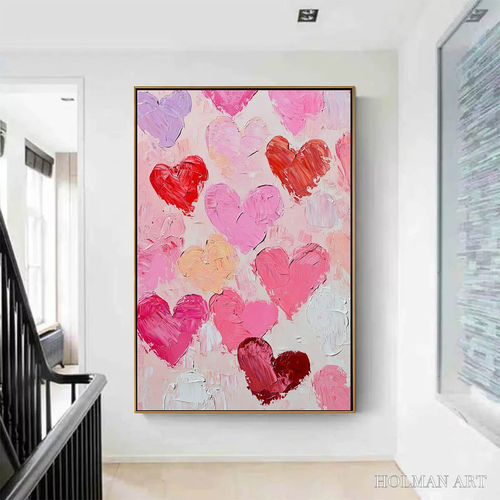 HOLMAN ART Fluttering Hearts – Colorful Impasto Abstract Oil Painting of Hearts - image 5