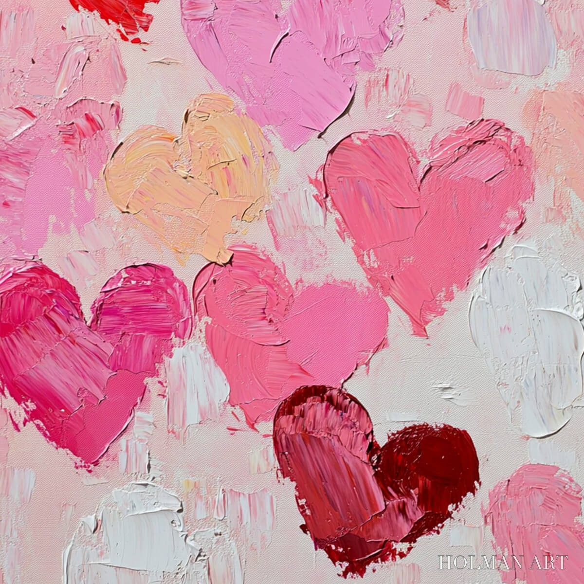 HOLMAN ART Fluttering Hearts – Colorful Impasto Abstract Oil Painting of Hearts - image 6