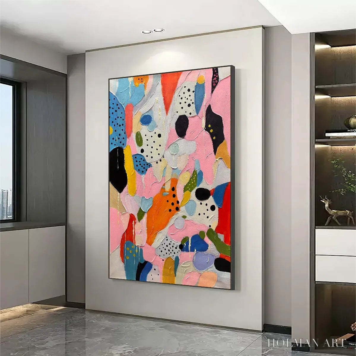 HOLMAN ART Confetti Dreams – Vertical Abstract Painting in Vibrant Pink and Multicolor - image 4