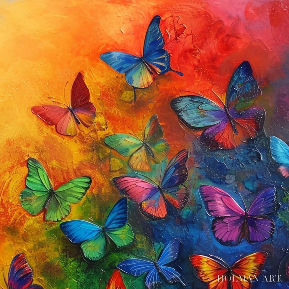 HOLMAN ART Butterfly Rainbow – Square Colorful Butterfly Oil Painting on Canvas - image 3