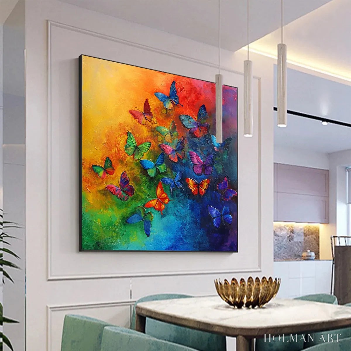 HOLMAN ART Butterfly Rainbow – Square Colorful Butterfly Oil Painting on Canvas - image 4