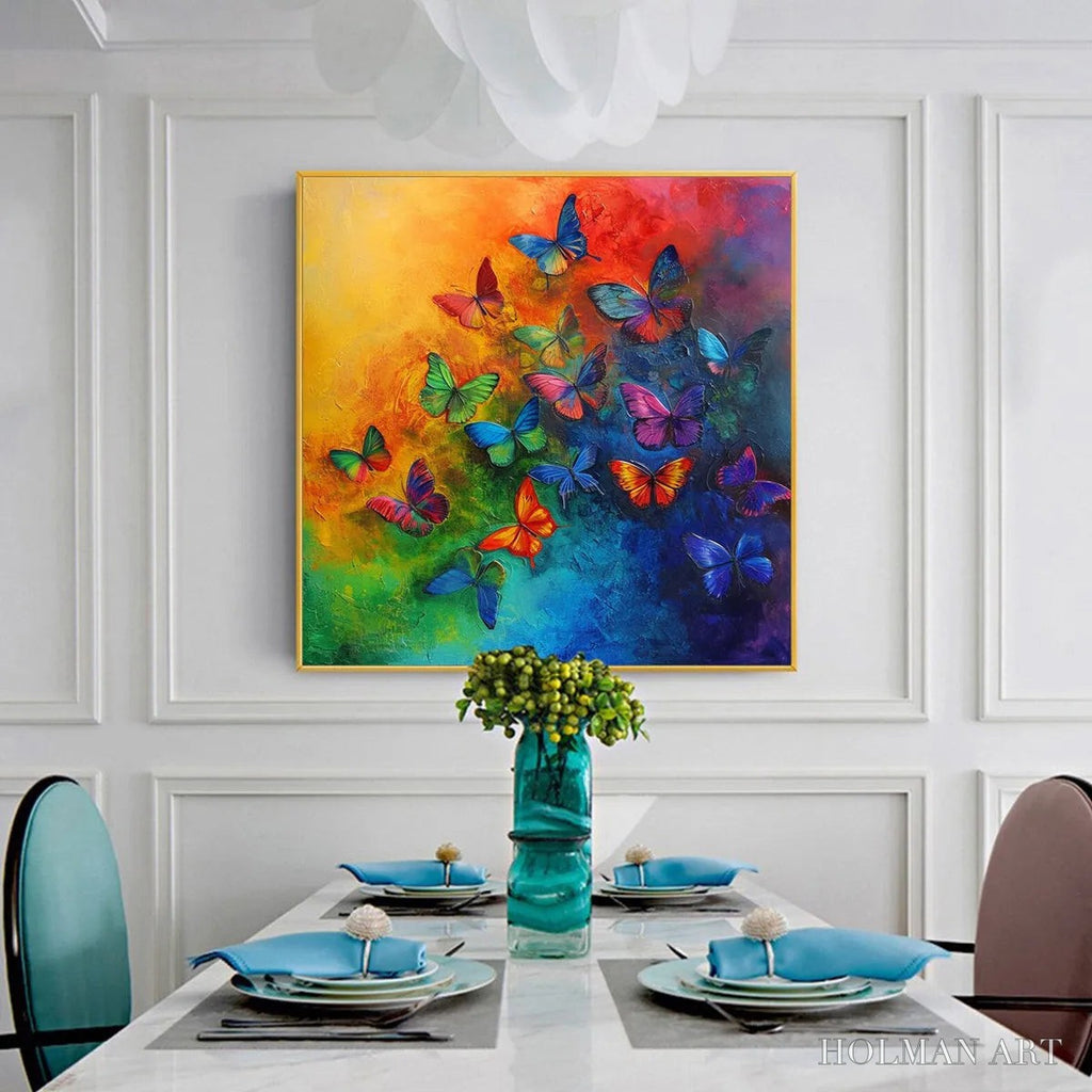 HOLMAN ART Butterfly Rainbow – Square Colorful Butterfly Oil Painting on Canvas - image 5